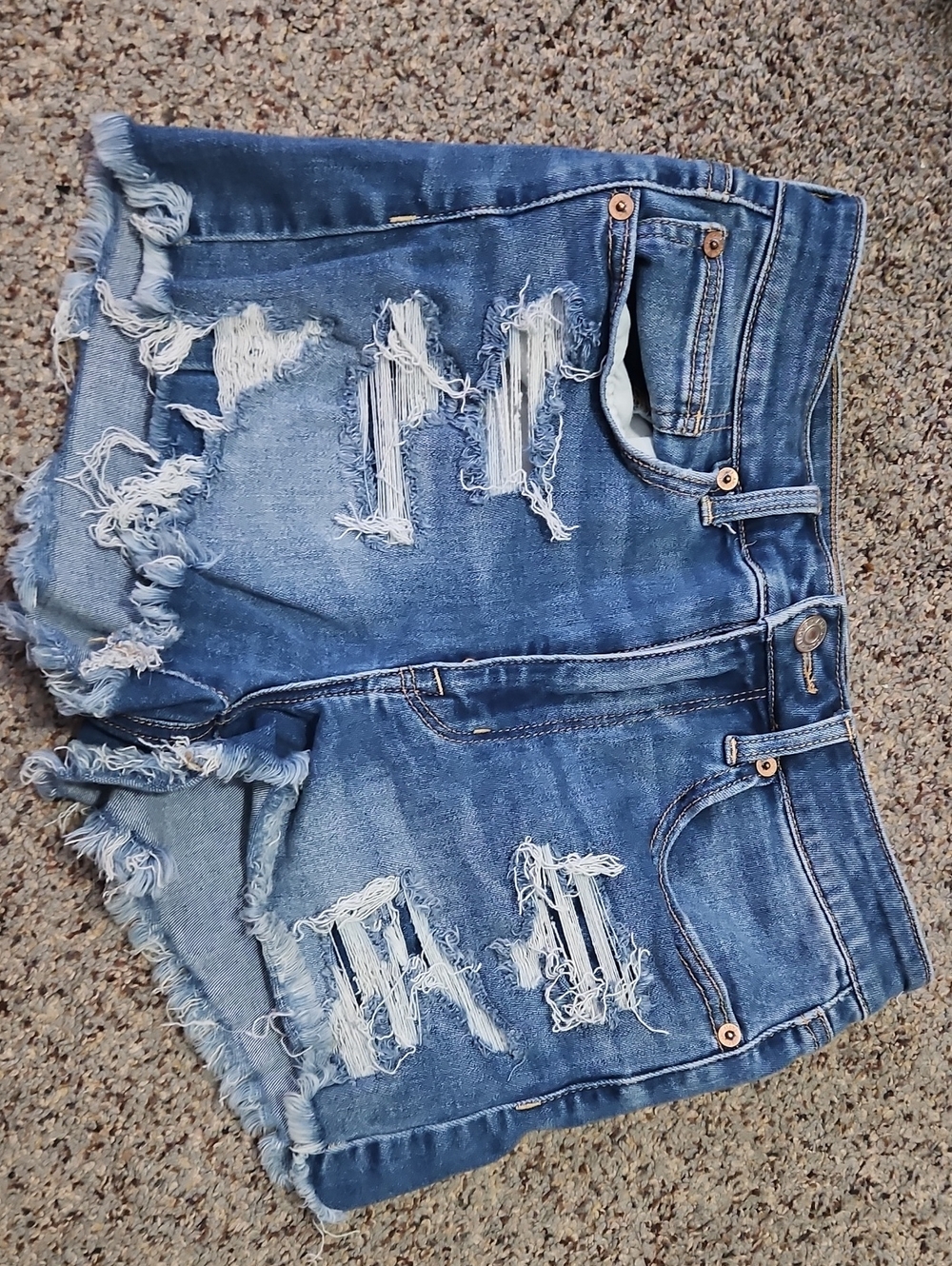 American Eagle Outfitters Distressed Frayed Hem Denim Shorts - Blue